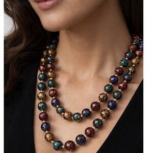 Multicolor Confetti Glitter Bead Long Strand Necklace Layering Statement 18"